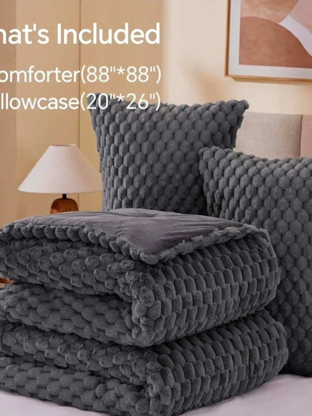 Fluffy Queen Comforter Set - Grey Fleece Soft Comforter for Queen Size Bed, Luxu
